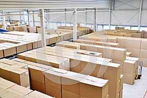 Storage of cardboard boxes in a large warehouse of an industrial