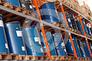 Storage of chemical materials in blue barrels