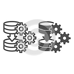 Storage copy settings line and solid icon, data hoarding concept. Vector graphics. Disks array data recording and cog
