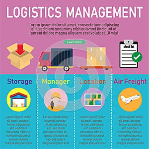 Storage and delivery Concept infographics with flat Icons air cargo, shop. vector illustration.