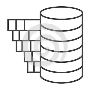 Storage disk drives with chart thin line icon, data hoarding concept. Vector graphics. Array resource consumption graph