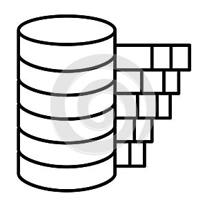 Storage disk drives with chart thin line icon, data hoarding concept. Vector graphics. Array resource consumption graph