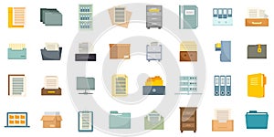 Storage of documents icons set flat vector isolated