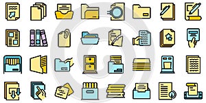 Storage of documents icons set vector flat