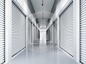 Storage facilities with white doors. 3d rendering