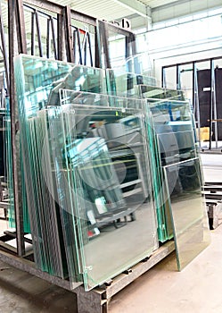 Storage of finished glass panes for sale for house construction in a glassworks