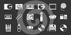 Storage information icon set grey vector