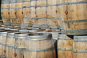 Storage of old barrels in a castle of Bordeaux vineyards