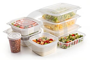 Storage plastic food containers isolated over white