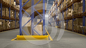 Storage room with racks filled of containers and merchandise