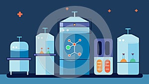 Storage of Samples A secure storage area with cryogenic tanks labeled with genetic material showcasing the future of photo