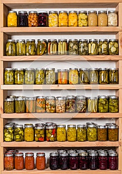 Storage shelves with canned food