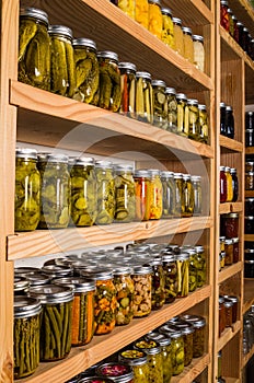 Storage shelves with canned goods