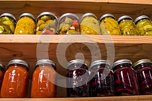 Storage shelves with canned goods