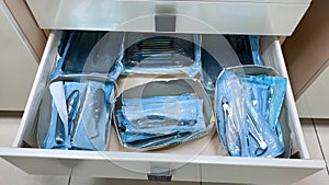 Storage of sterile dental surgical instruments. vacuum packaging