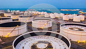 Storage tanks and oil terminal in petrochemical terminal port
