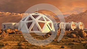 Storage warehouse. The colony on Mars. Autonomous life on Mars. 3D rendering