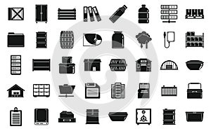 Storage warehouse icons set, simple style