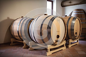 storage winery wine cellar barrel vintage alcohol cask drink oak. Generative AI.