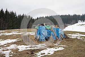 Storage of wood during winter in the country