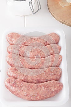 Store bought meat sausages in packaging