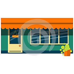 Store building icon, flat vector isolated illustration. Building exterior, architecture facade.