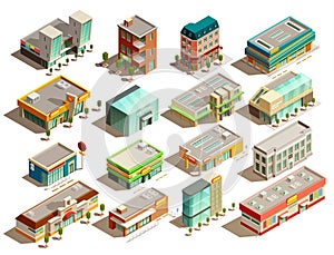 Store Buildings Isometric Icons Set