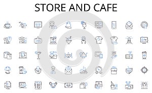 Store and cafe line icons collection. Collaboration, Trust, Loyalty, Communication, Dependability, Cooperation, Support