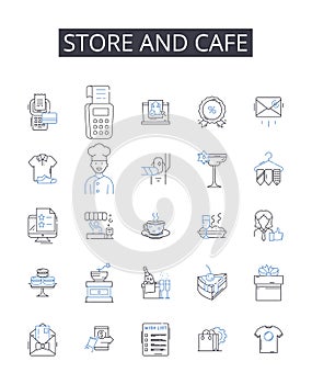 Store and cafe line icons collection. Efficiency, Optimization, Streamlining, Robotics, Innovation, Integration photo