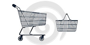 Store cart on white isolated background. Realistic empty basket