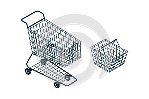 Store cart on white isolated background. Realistic empty basket