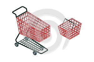 Store cart on white isolated background. Realistic empty basket