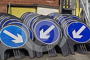A Store of Circular Blue Road Warning Signs
