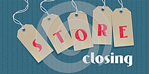 Store closing sale vector illustration, background with open price tags