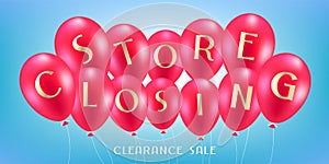 Store closing vector illustration, background with air balloons