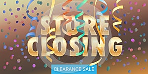 Store closing vector illustration, background with spiral garlands