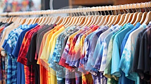 A store display of tie dye tee shirts