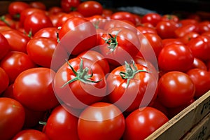 Store drawer stocked with a myriad of ripe, vibrant tomatoes