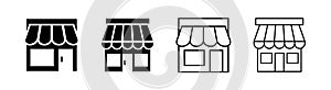 Store front icon set of 4, design element suitable for websites, print design or app