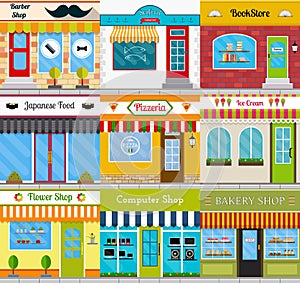 Store fronts and building facades set.