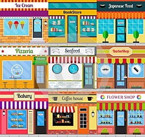 Store fronts and building facades set.