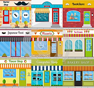 Store fronts and building facades set. photo
