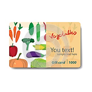 Store fruits and vegetables. Sale discount gift card.