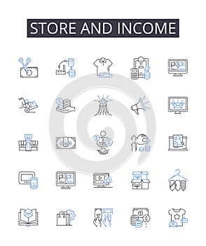 Store and income line icons collection. Shop and revenue , Market and earnings , Boutique and profit , Warehouse and