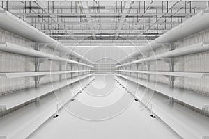 Store interior with empty supermarket shelves