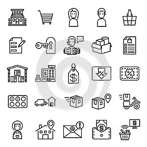 Store Management System Outline Icon Set