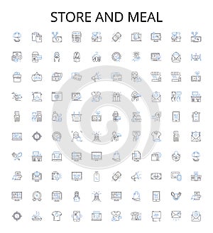 Store and meal outline icons collection. store, meal, restaurant, bistro, cafe, diner, brasserie vector illustration set photo