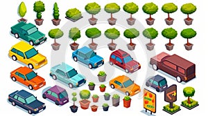 The store parking area exterior modern design template set includes grass gardens and pots and hypermarket photo
