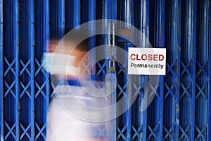 Store shop or business office is permanently closed, bankrupt business as a result of COVID-19 pandemicâ€™s economic toll. Blurred