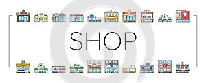store shop retail market icons set vector